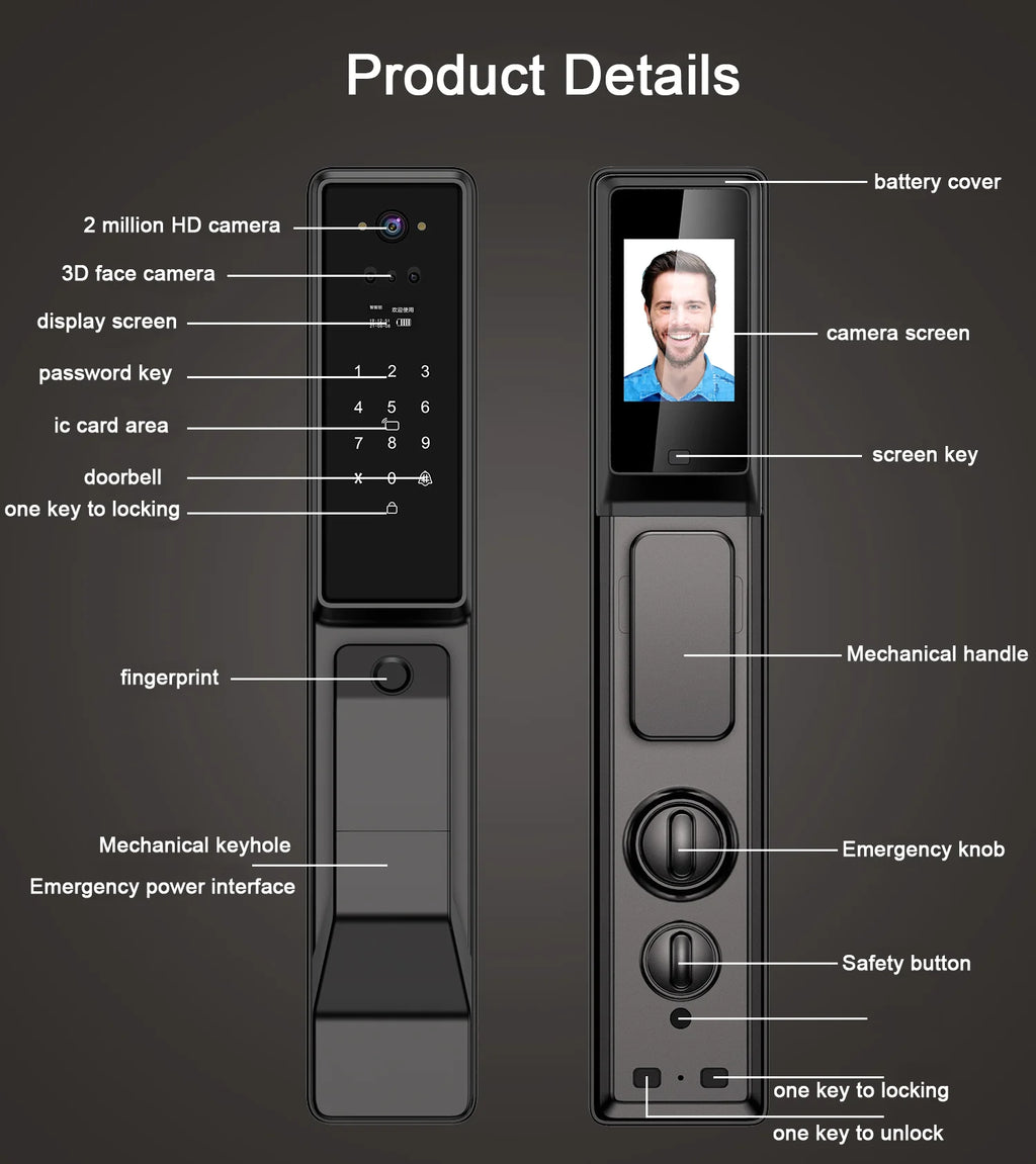 Outdoor Waterproof Lock Wifi Tuya APP Remote Voice Intercom Electronic Door Lock Face Fingerprint Smart Door Lock With Camera