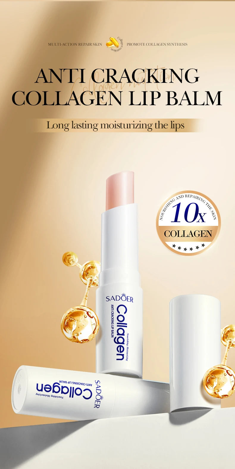 Moisturizing Lip Balm for Dry Lips - Hydrating Collagen Treatment Stick Lip Care Tidesmit