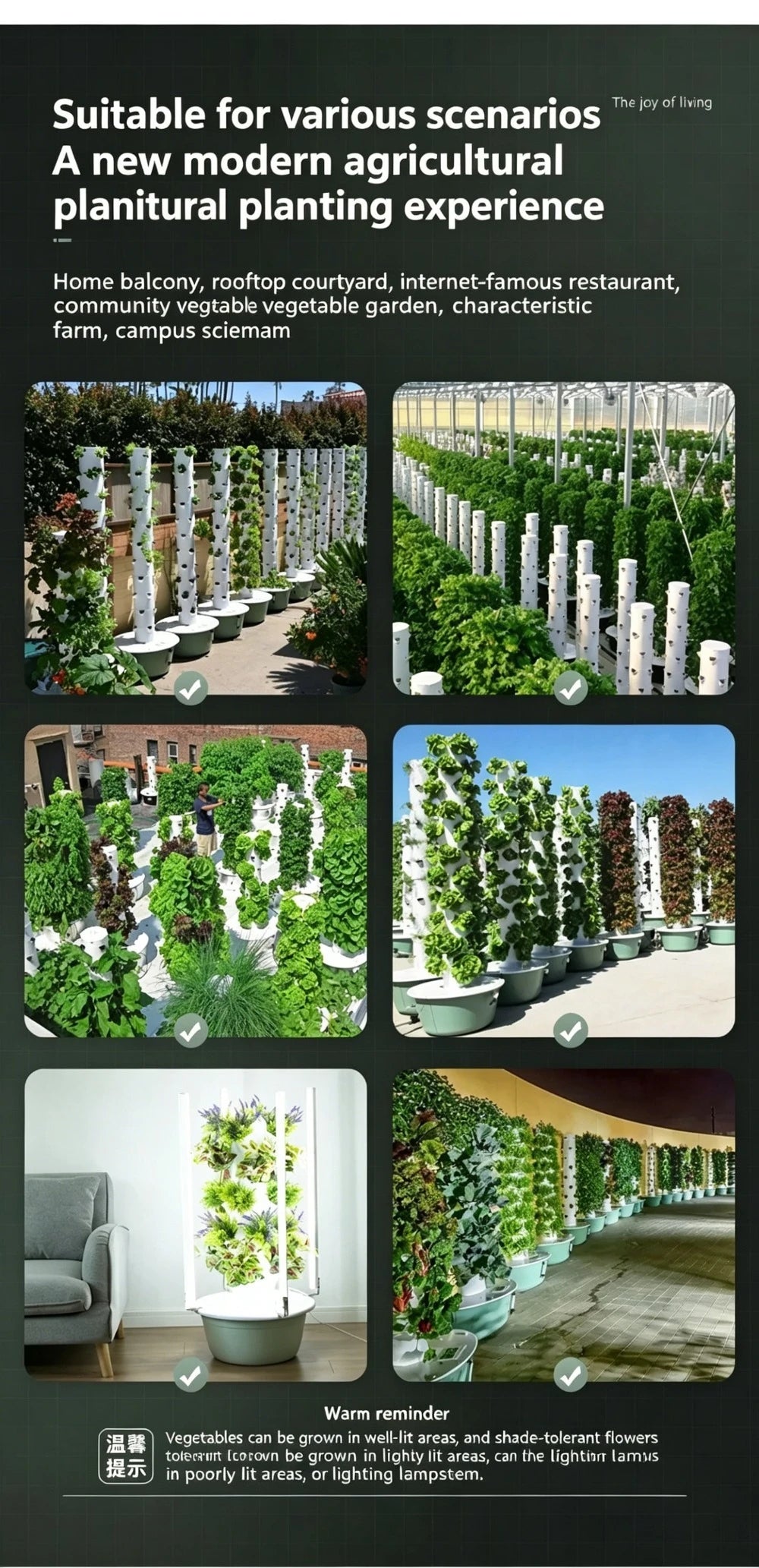 Vertical aeroponic tower garden system with multiple tiers of leafy greens for indoor use