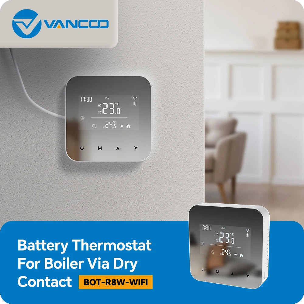 WiFi Thermostat for Boiler Battery Powered Accurate Heating Cooling Control for Your Home Compatible with Alexa Google Alice