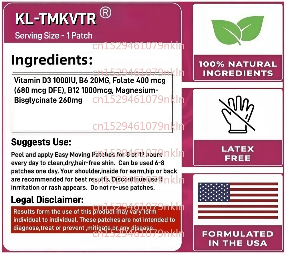 30 Patches Vitamin B Complex Transdermal Patches with Vitamin D3 B12 B6 for Energy, Focus, Mood & Nerve Health