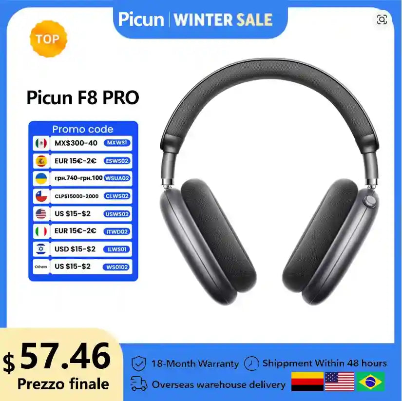 Wireless Headphones with 52dB Active Noise Cancelling & Spatial Audio Tidesmit
