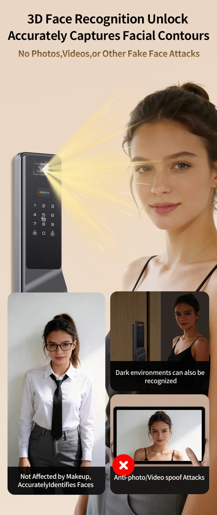 Wishome APP 3D Face Recognition Smart Lock with Camera, Video Call, and Voice Intercom Functions