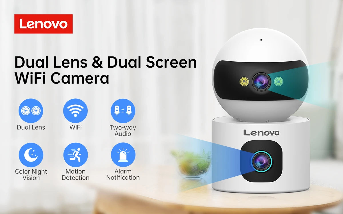 Lenovo 4MP HD Security IP Camera 5G WiFi Surveillance Camera Dual Lens 5X Zoom AI Tracking Home Indoor CCTV Camera Baby Monitor