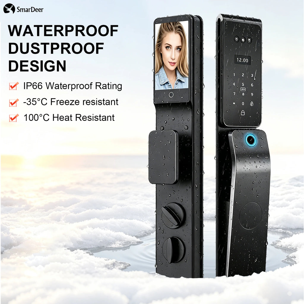 SmarDeer IP66 Outdoor Waterproof Smart Lock,3D Facial & Palm Vein Recognition Lock,Tuya WiFi Keyless Entry Security Lock