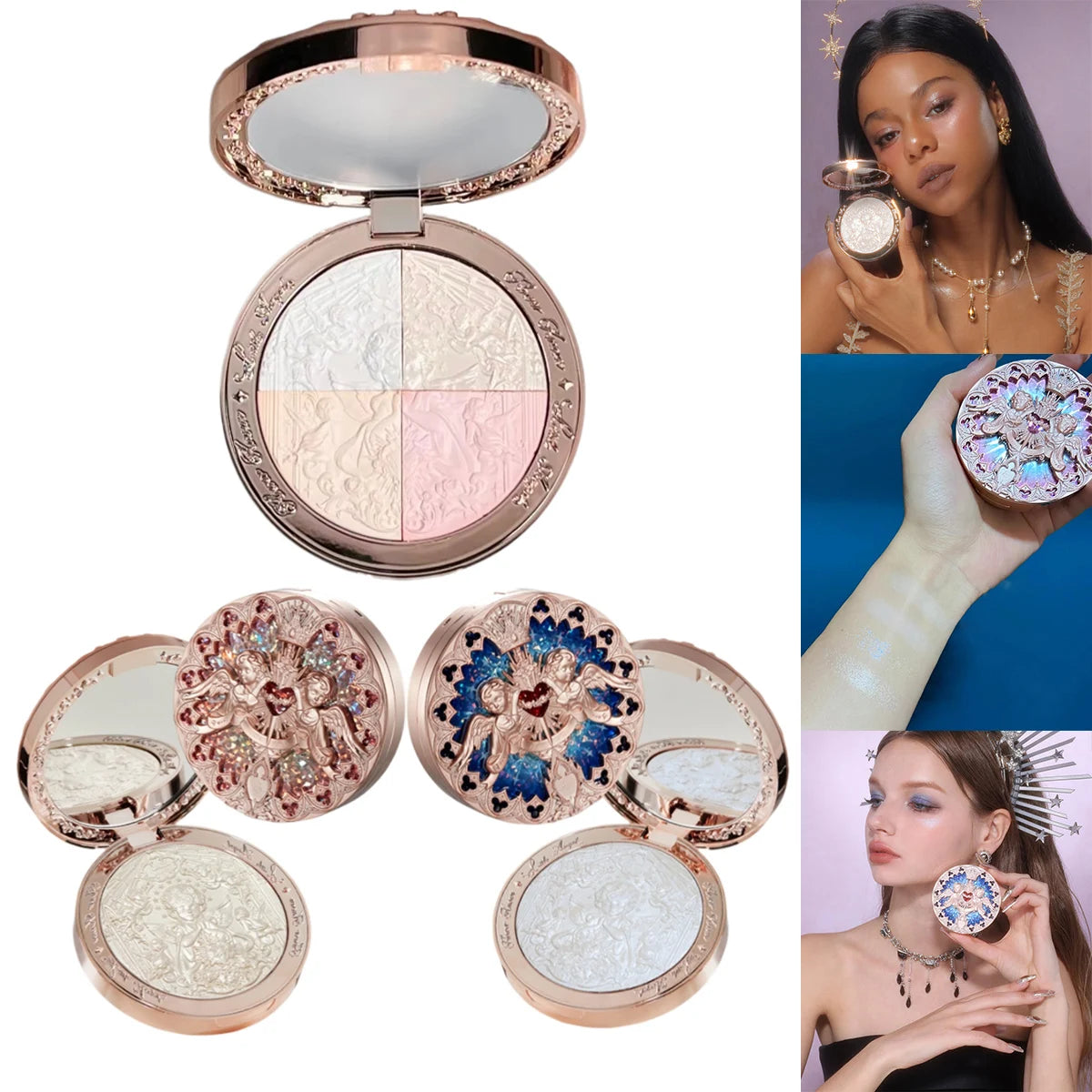 Tidesmit Flower Knows Little Angel embossed 3D shimmer face highlighter palette for waterproof diamond contouring