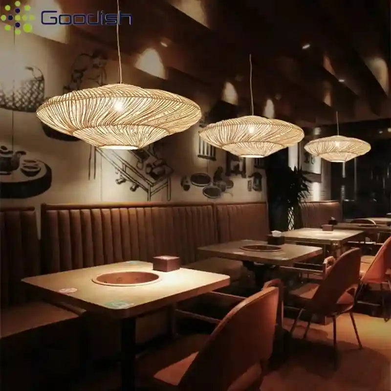 Wabi Sabi Rattan Pendant Light: Adjustable LED Bamboo Ring Light Tidesmit