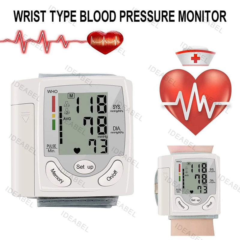 Mini Portable Battery Blood Pressure Machine Wrist Sphygmomanometer Digital Electronic Heart Rate BP Tensiometer