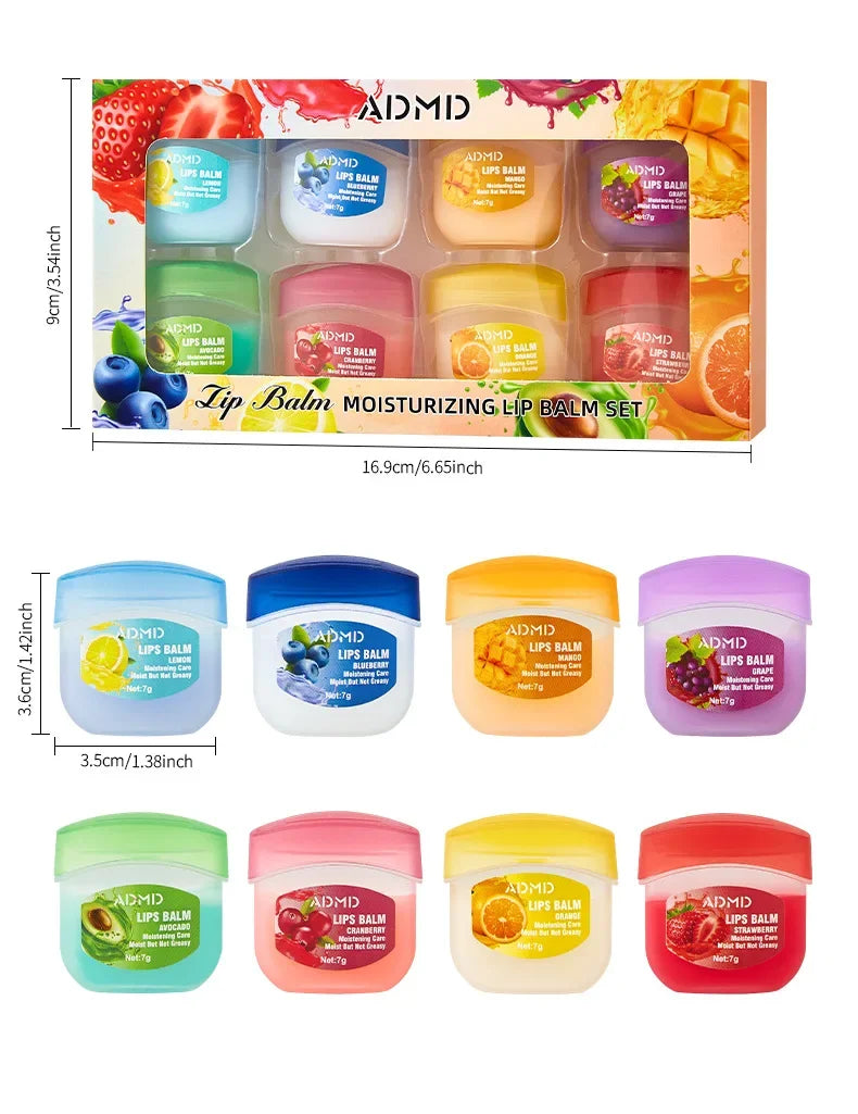Moisturizing Lip Balm Set: 8pc Fruit Lip Treatment by Tidesmit Lip Care Tidesmit