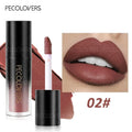 Pecolovers black tube matte lip gloss in 02# shade. Long-lasting, waterproof, plump lipstick with a smooth finish.