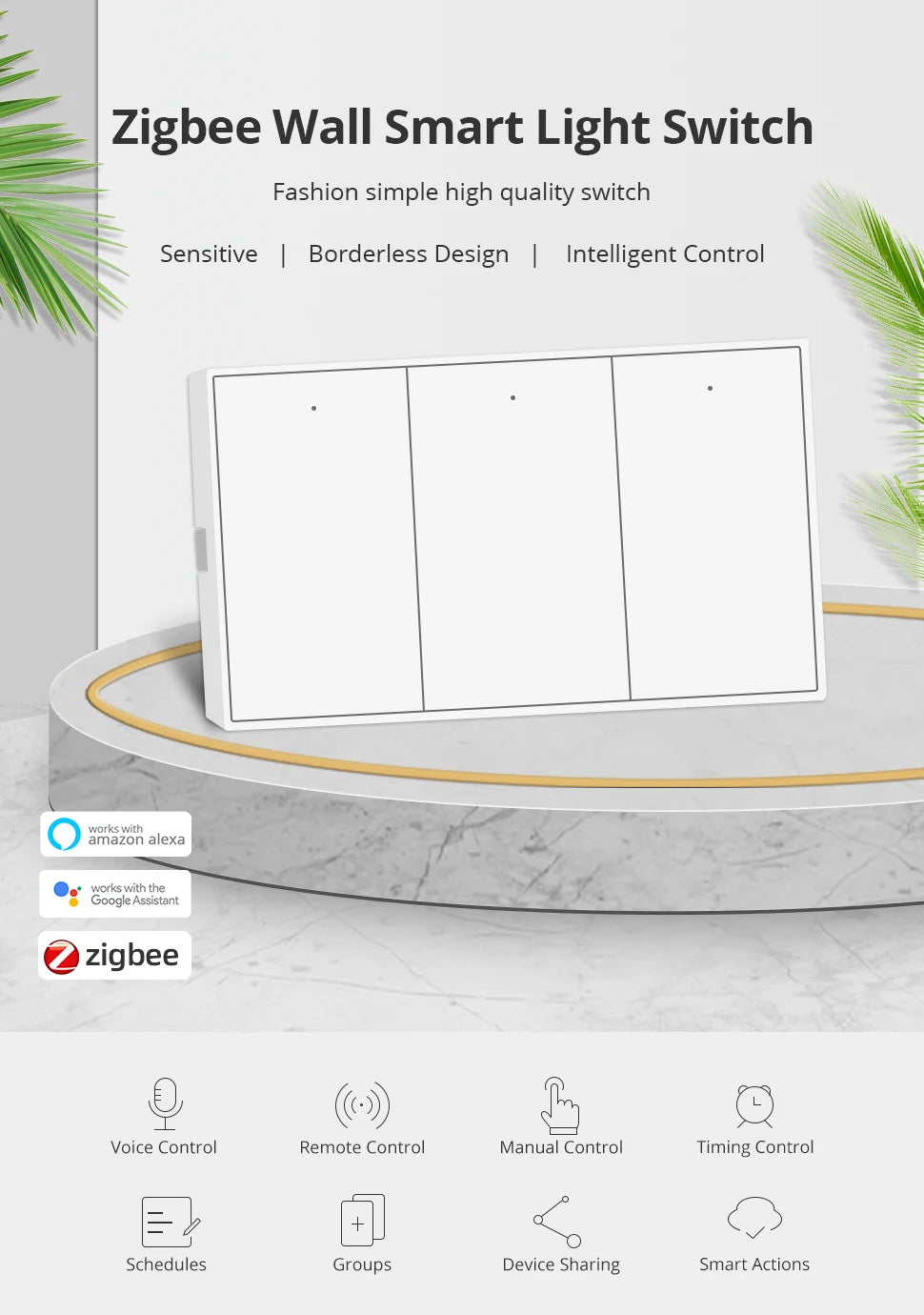Zemismart Zigbee US Wall Light Switch Work with Tuya Smart Life APP No Neutral Interruptor Timer Alexa Google Home Voice Control