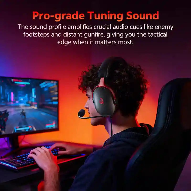 Wired Gaming Headset 7.1 Surround Sound - Ergonomic Over-Ear Black Tidesmit