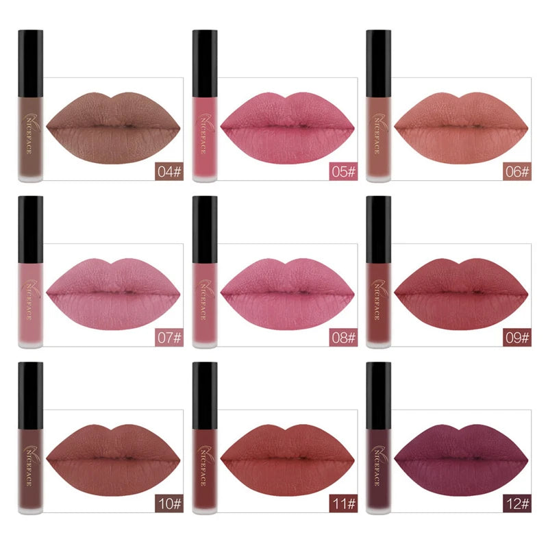 Matte liquid lipstick set featuring 9 waterproof, long-lasting shades with smooth, high-pigment coverage.