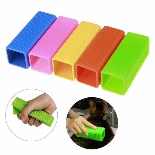 Multi-color silicone pet hair removal brush with textured bristles for grooming