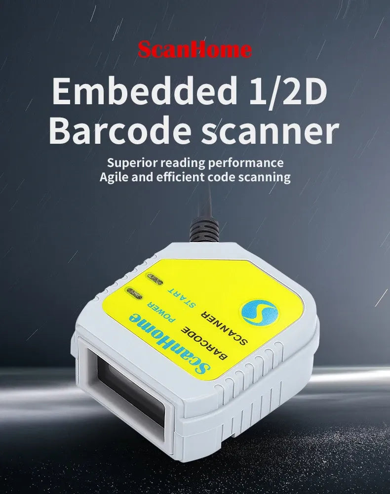 Embedded 1D/2D barcode scanner with white housing and yellow top panel