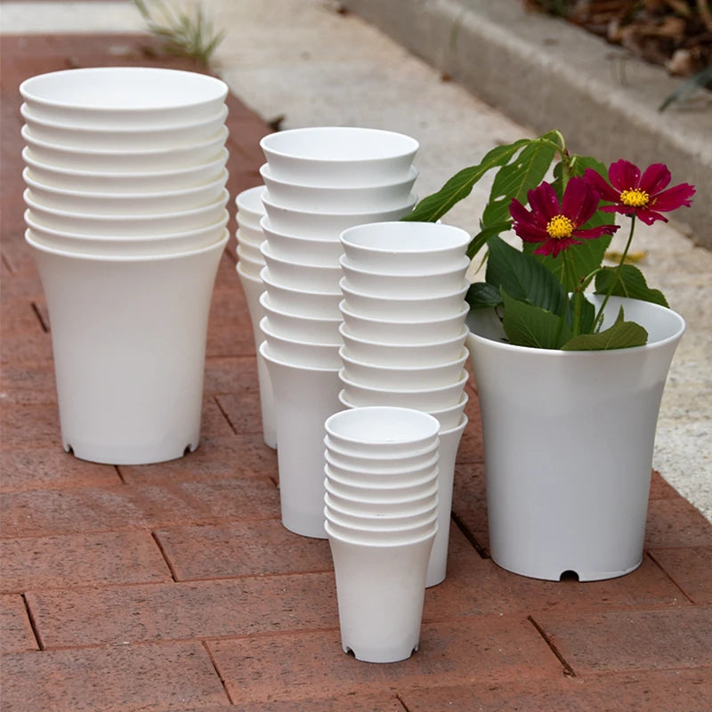 2/5Pcs White Plastic Flowerpots Simple Nursery Seedling Pot Flowers Seed Breeding Planters Container Box Garden Supplies Tool