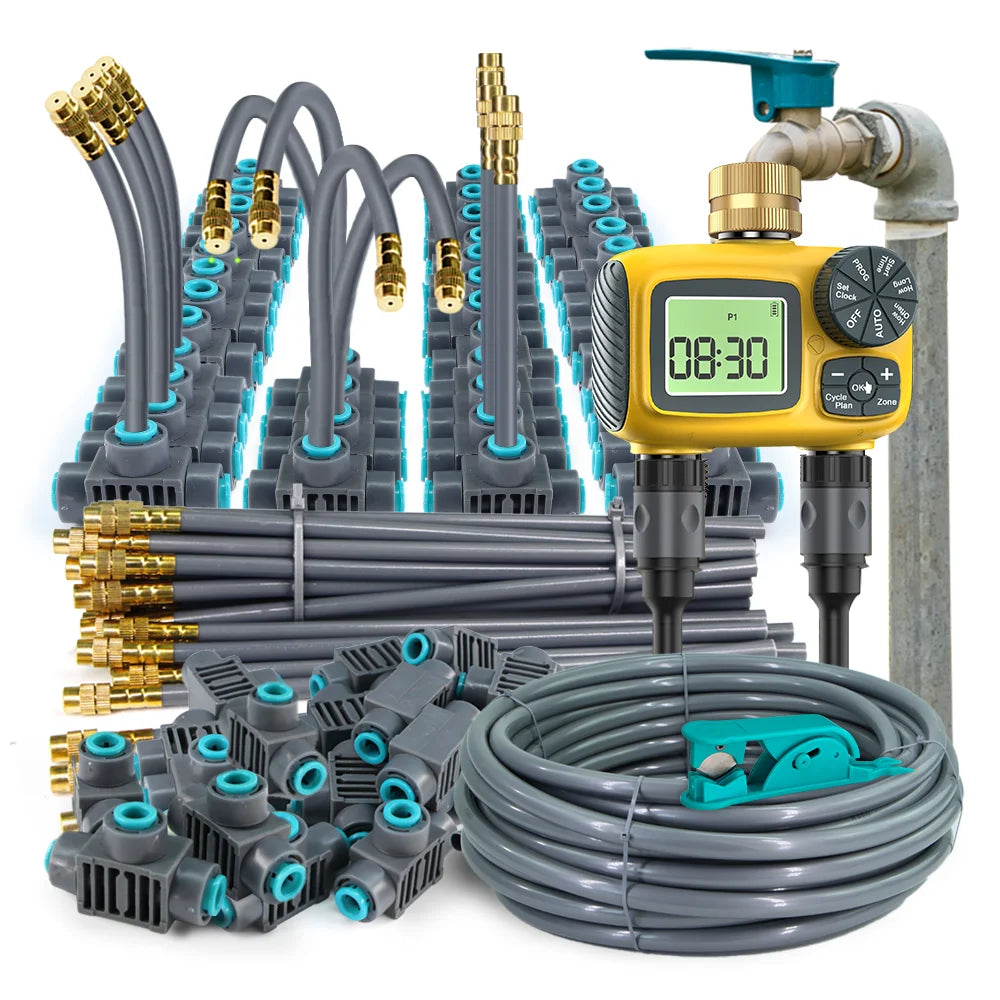 Gardening Dual-Way Independent Control Irrigation Timer Mist Cooling Kit Custom DIY Watering Schedule Quick Connect Accessories