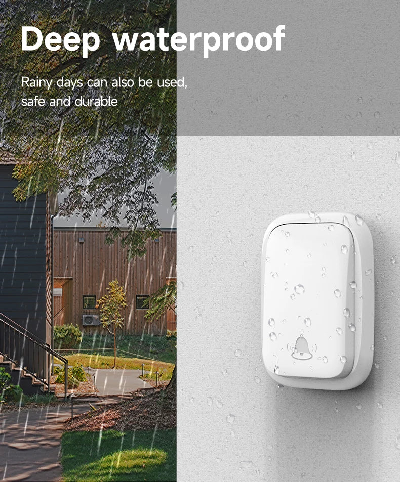 Wireless Doorbell 38-Chime 90db  Self-Generating Power Waterproof Remote Modern Design Kinetic Energy Door Bell EU US UK Plug