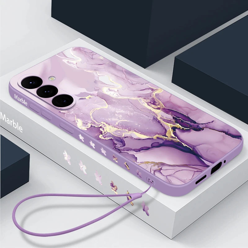 Samsung Galaxy S24 Marble Case with Lanyard - Slim Military Protection Tidesmit