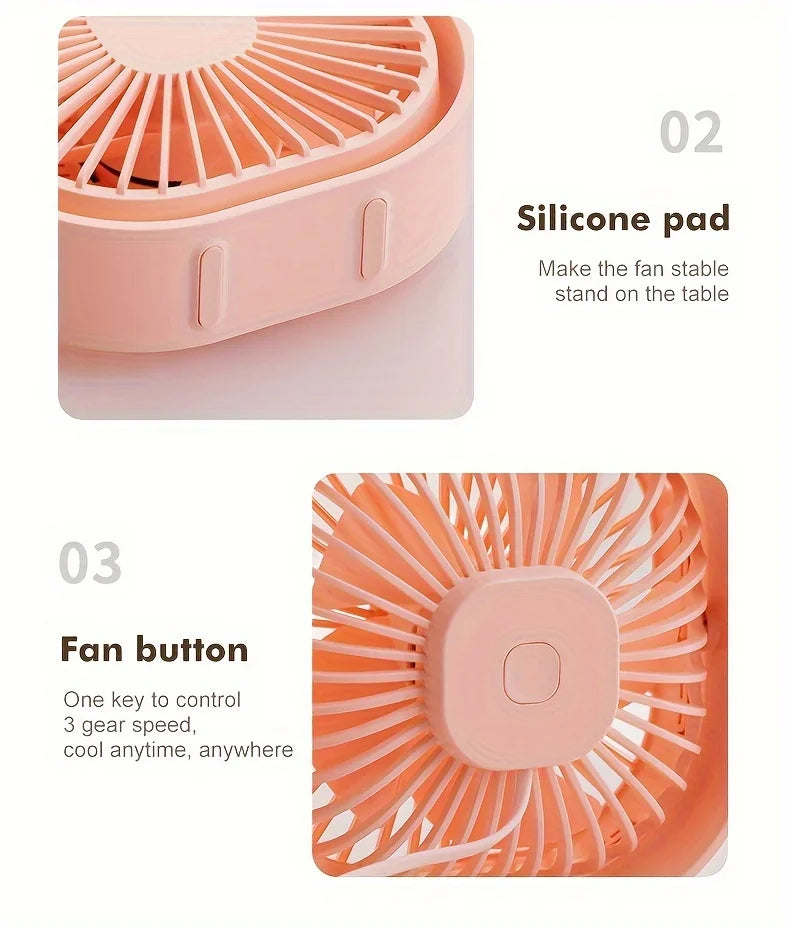 New Ultra-quiet Desk Fan, Suitable for Bedroom, Office, Library, Three Wind Speeds, 360° Rotation, Low Noise, Portable Mini Fan