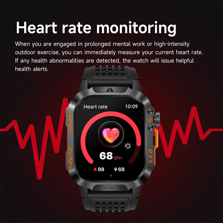 New 1200 mAh Battery Rugged Military Smartwatch Men 5ATM Waterproof Fitness Tracker Health Monitor 100+Sports Call Smart Watches
