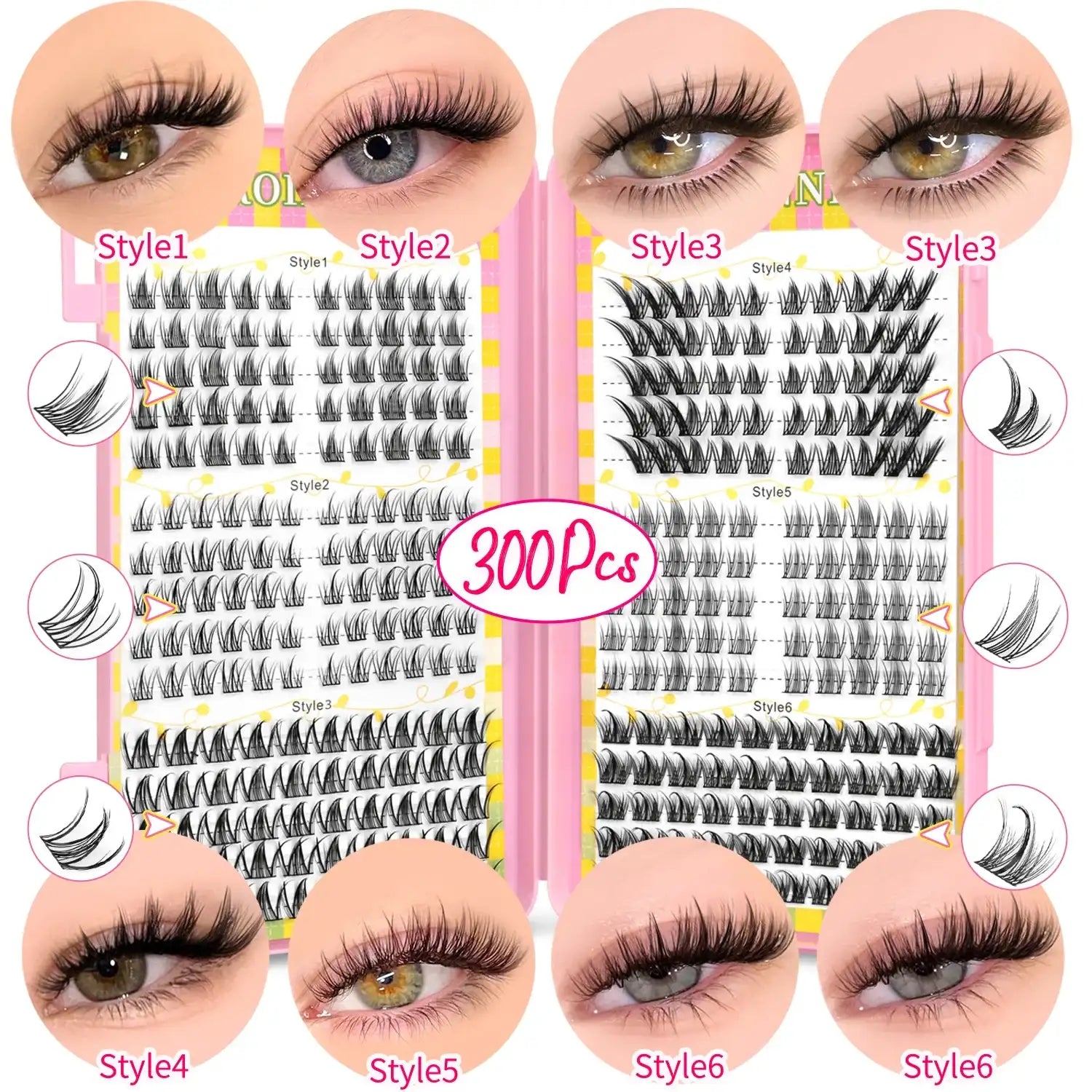 GROINNEYA Eyelashes Clusters 320 pcs Natural Eyelash extension Cluster Lashes Volume Mixed Tray Lashes Cluster Natural Lashes False Eyelashes Tidesmit