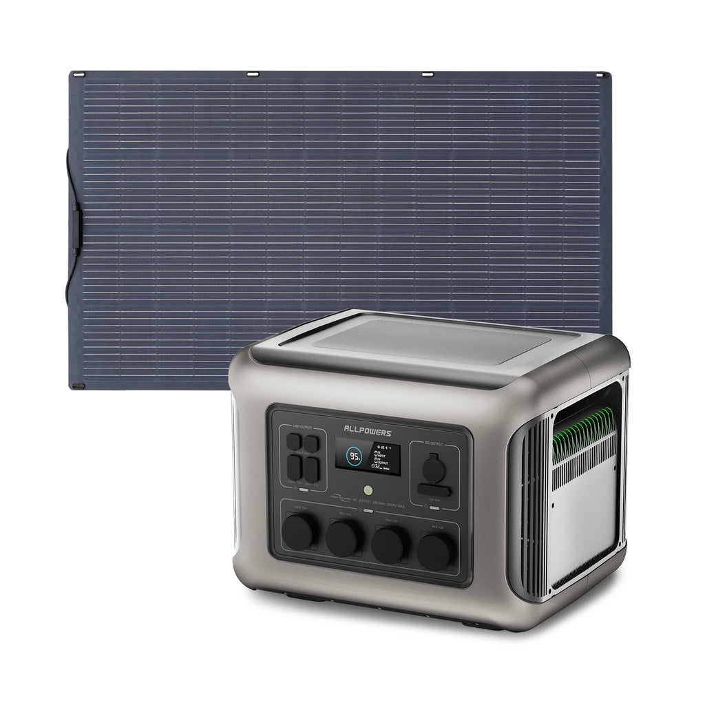 ALLPOWERS R2500 Portable Power Station 2500W (4000W Peak) 2016Wh LiFePO4 Solar Generator with Solar Panel 4 AC Outlets for Home