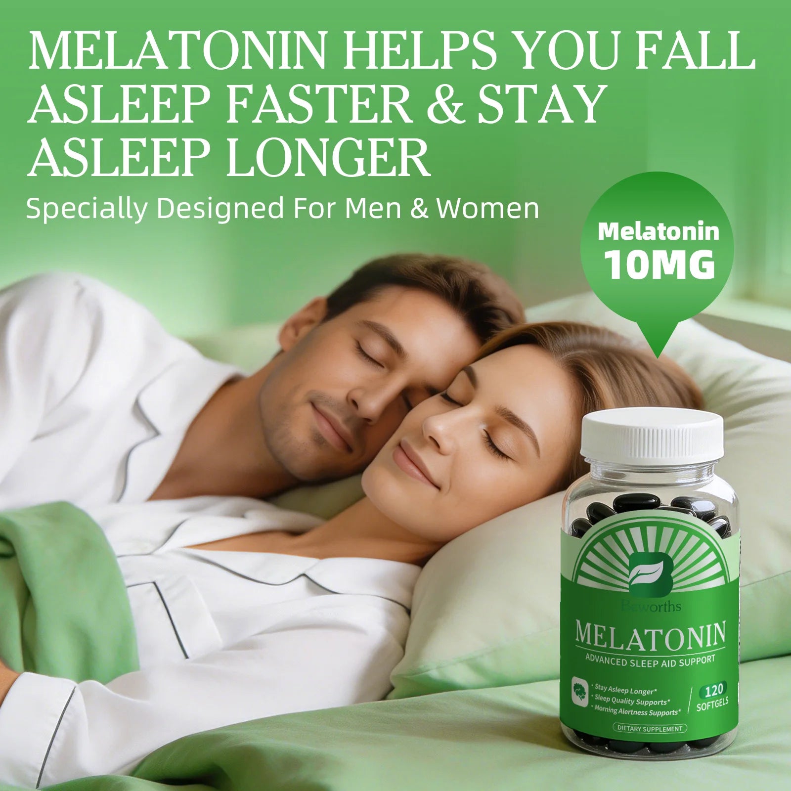 BEWORTHS Melatonin 5mg Vitamin B6 Anti Stress Tools Sleeping Pills Melatonin to Sleep Stay Asleep Longer For Adult Beauty Health