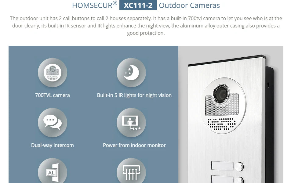 XC111-2 Flush Mount Outdoor Doorbell Camera 700TVL+20Pcs RFID Keyfobs for 4 Wire 2 Flats Video Door Phone Intercom Home Security