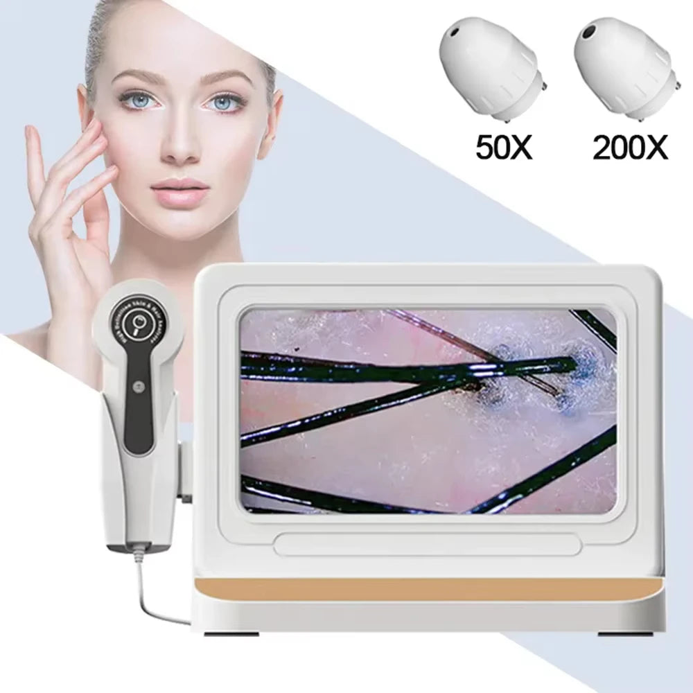 10-inch digital scalp microscope and hair analyzer with 50X and 200X lenses for professional HD skin hair detection.