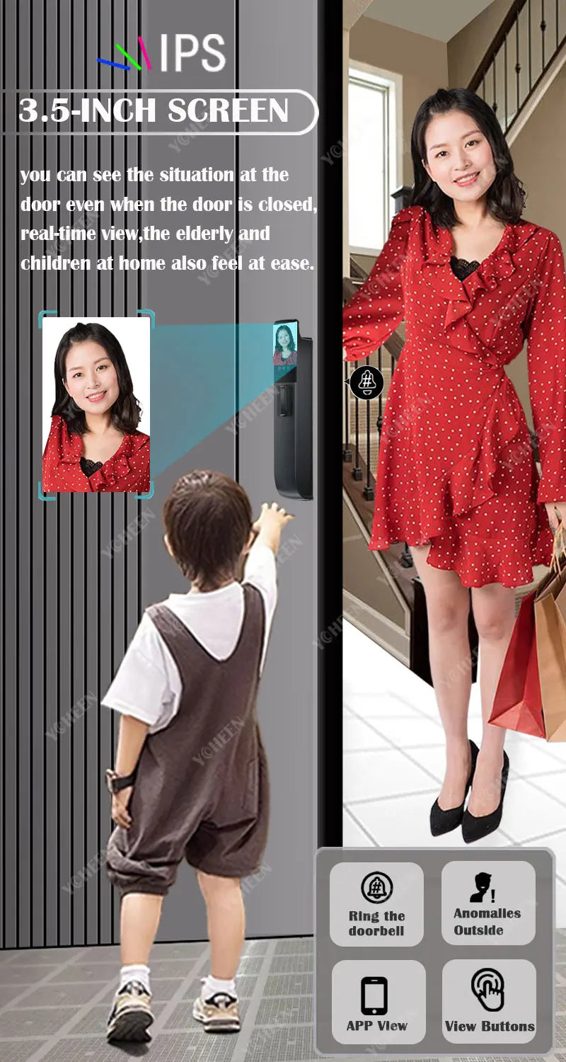 6068,5572,6072,6085 Mortise Lock Tuya Wifi App Camera Smart Digital Lock With Fingerprint Face Key Card Rfid