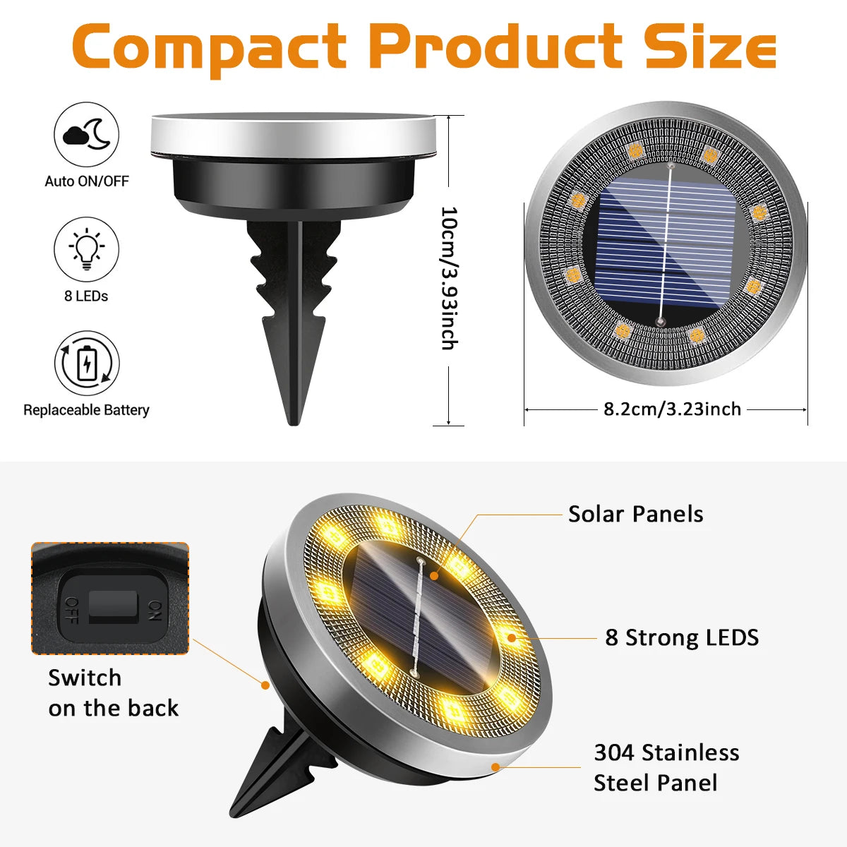 Solar Ground Lights IP65 Waterproof Solar Lights Outdoor Solar Garden Lights In-Ground Landscape Lights for Yard Lawn Patio Deck