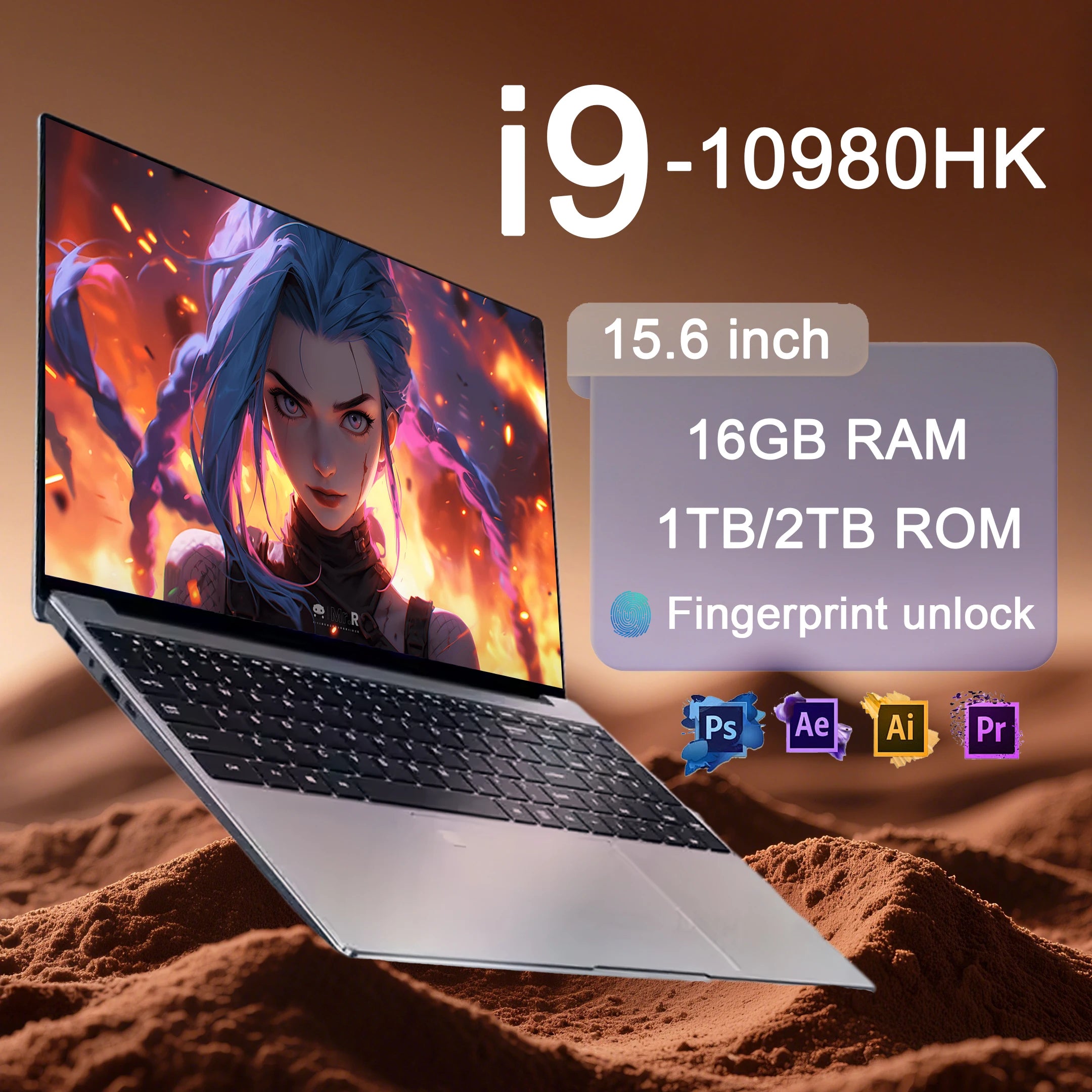 15.6 inch Fingerprint Unlock Laptop Intel Core i9 10980HK laptop windows 11 game laptops  16GB RAM 1TB SSD computer Backlight
