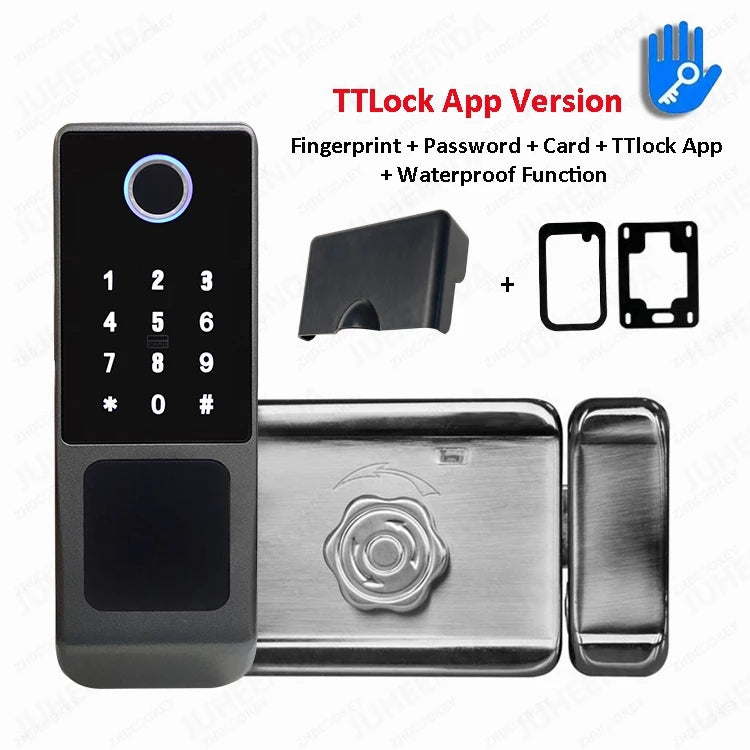 Tidesmit smart lock with camera, featuring Tuya WiFi, fingerprint, RFID, and app remote control for home security.