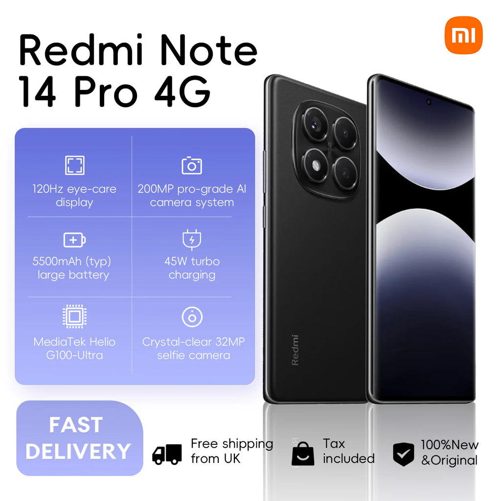 Xiaomi Redmi Note 14 Pro, 8+256GB Global Version, 120Hz 6.67"AMOLED Display, 200MP Camera, 5500mAh+45W Charge, Helio G100-Ultra