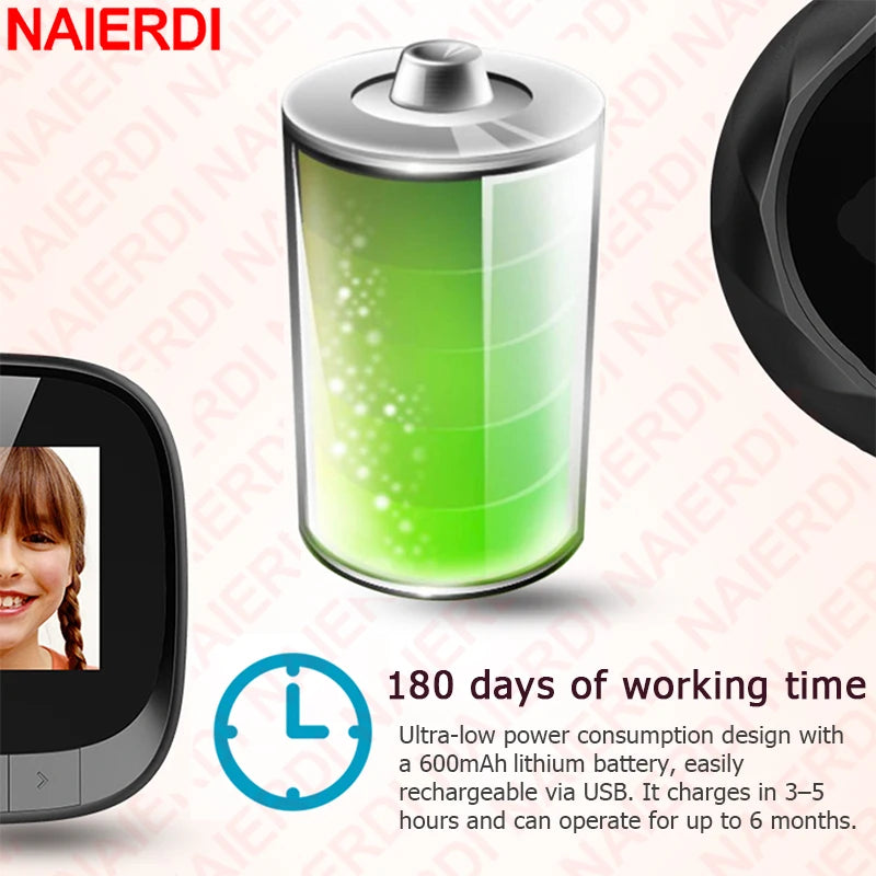 NAIERDI 2.4" LCD Smart Doorbell Camera, Electronic Digital Peephole Viewer with Night Vision Photo Recording Door Hardware