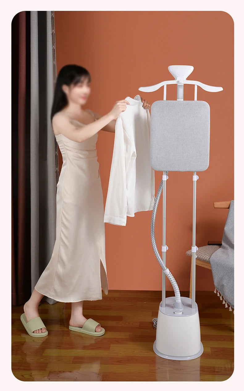 Tidesmit 2000W vertical garment steamer ironing machine showing detailed steam nozzle and adjustable hanging rack