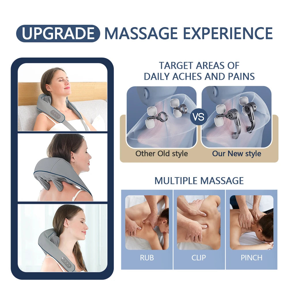 Electric Neck and Shoulder Massager - Rechargeable Deep Tissue Shawl Back Massage Instrument Tidesmit