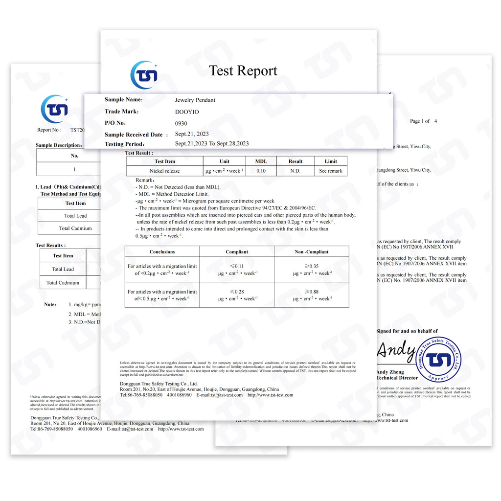 Test report for stainless steel pet-themed jewelry pendants, ensuring safety and compliance for DIY pet accessories.