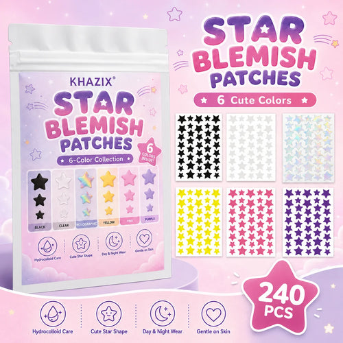 Star-shaped blemish patch pouch with 6 color star-pattern sheets and 240 count badge