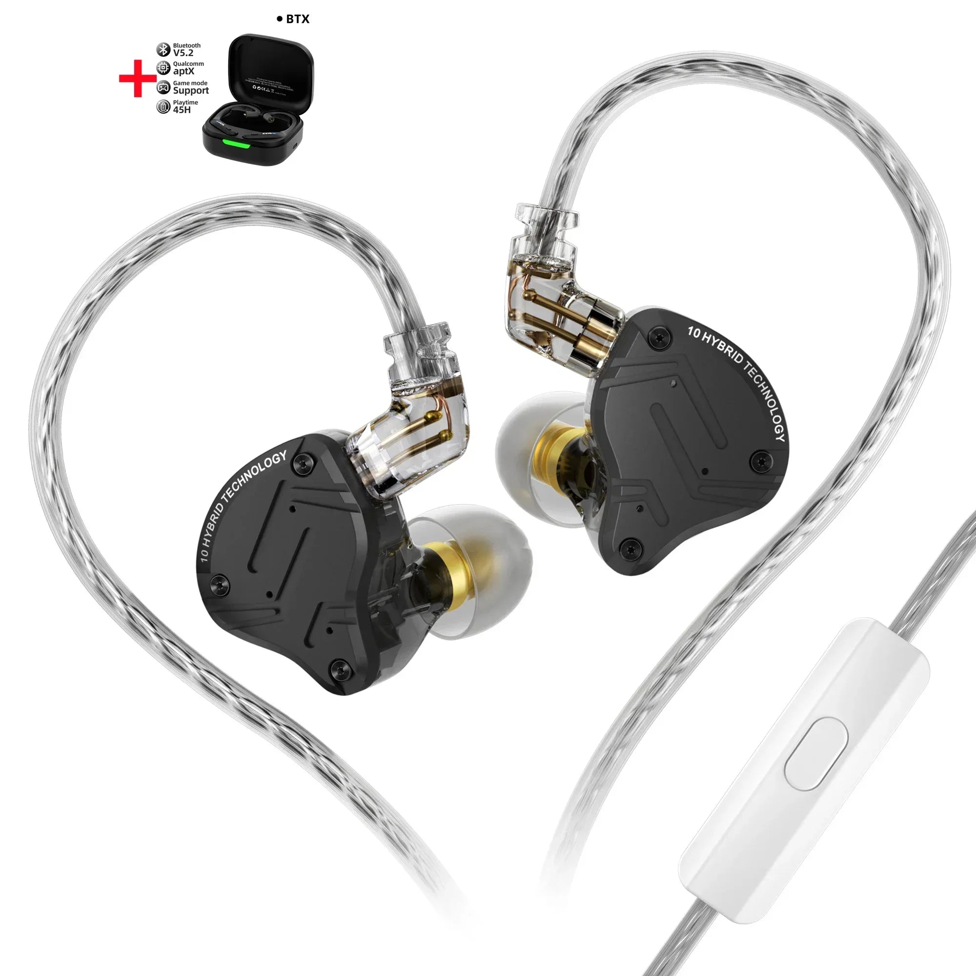 KZ ZS10 Pro X In-Ear Monitors 5-Driver Hybrid HiFi Earphones Tidesmit BTX Black With MIC China Mainland Tidesmit