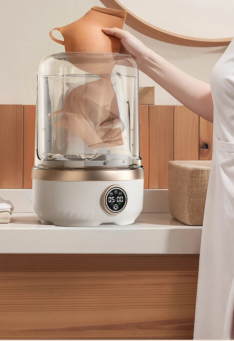 Tidesmit 2L wireless portable mini washing machine for baby clothes with automatic laundry cup features, side view