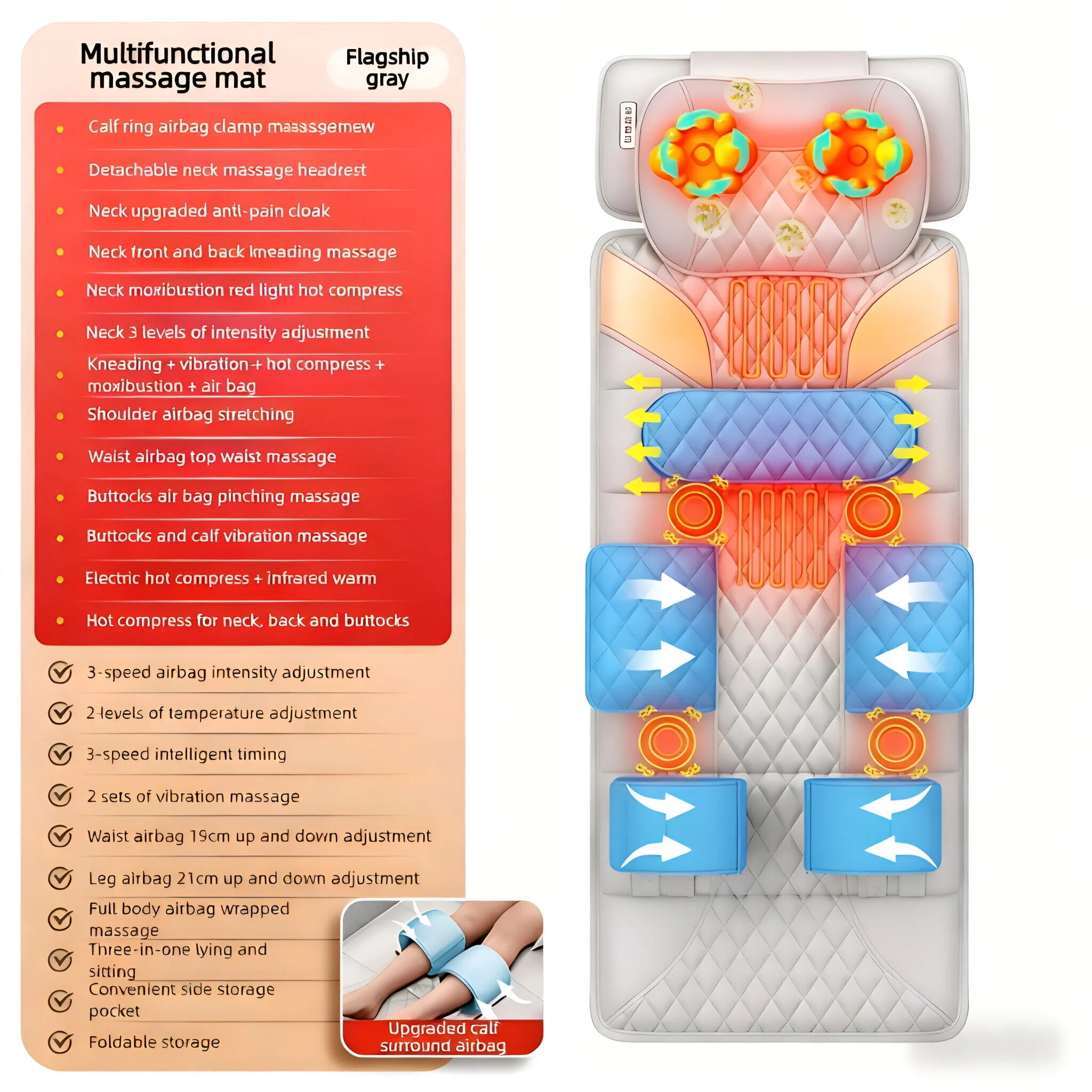 Electric Full Body Massage Bed with Heat Therapy | Tidesmit Massage Chairs Elegantgrey China Mainland Tidesmit