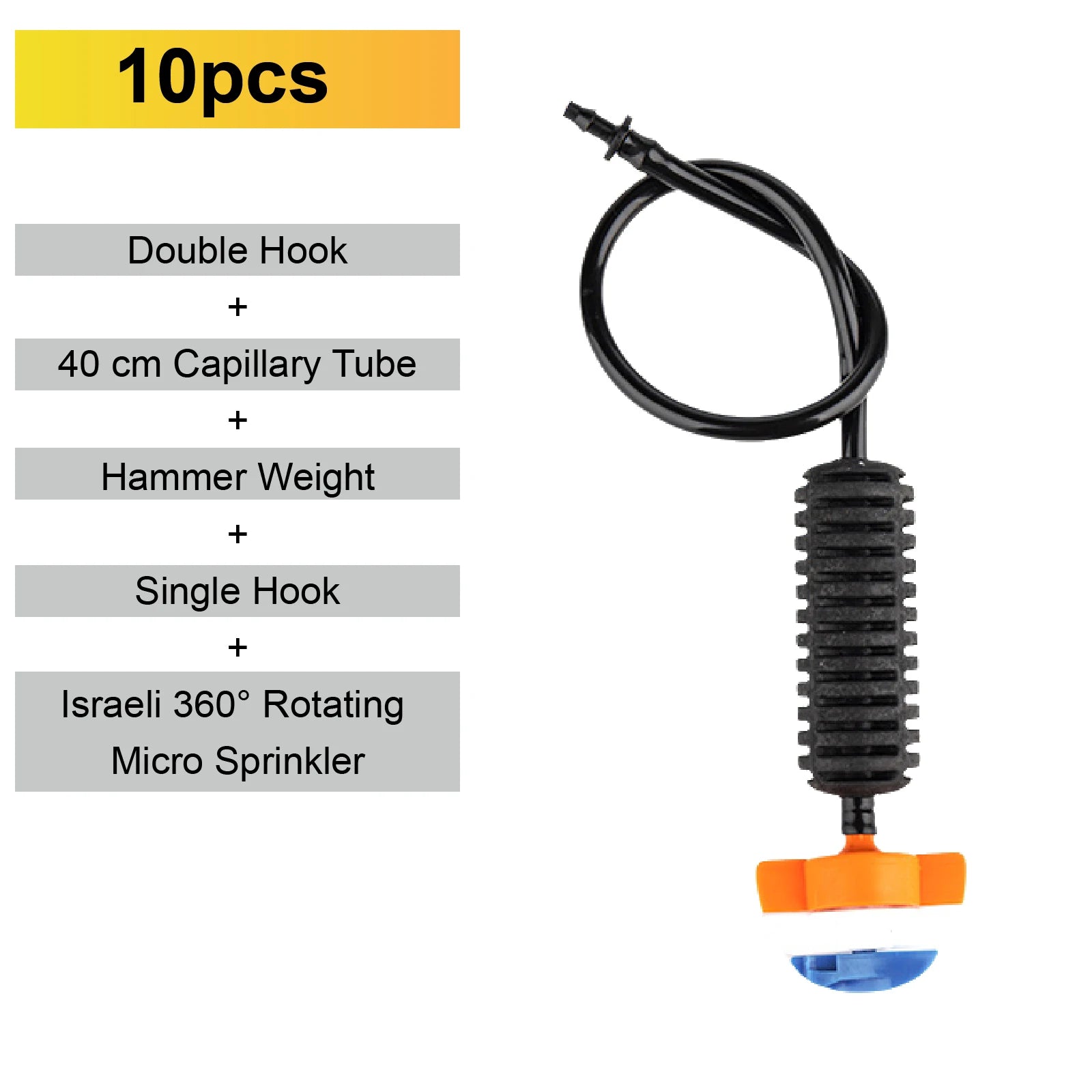 360 rotating micro sprinkler nozzle set with orange base and blue mist outlet