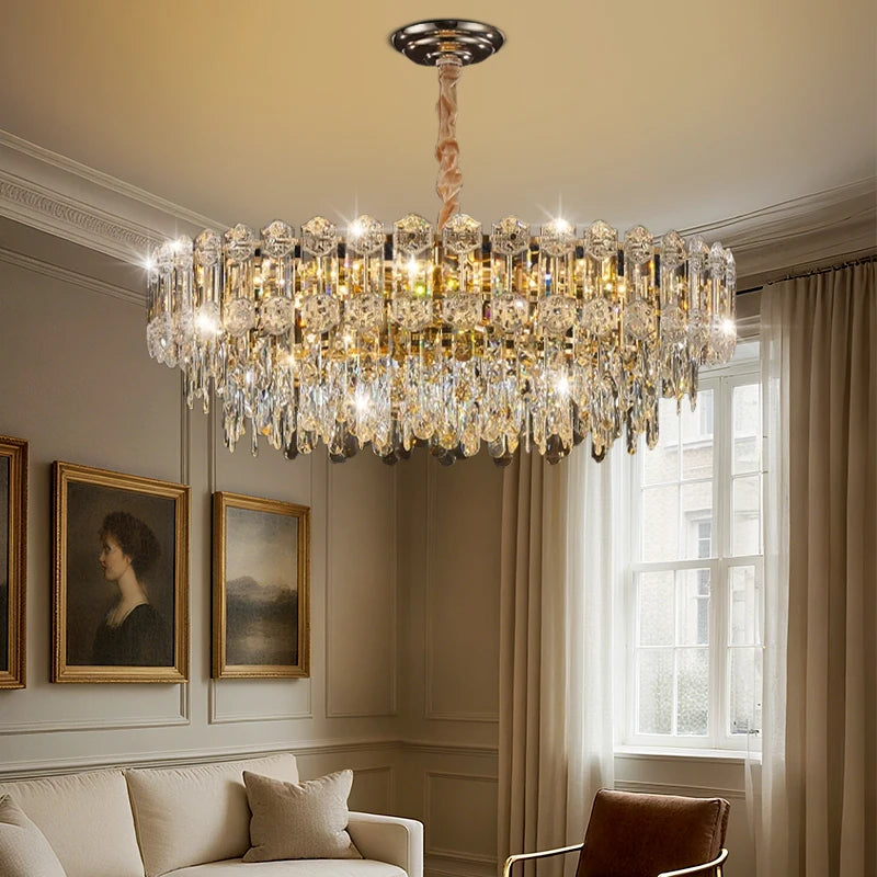 Modern Crystal LED Chandelier for High Ceilings - Adjustable Light Tidesmit