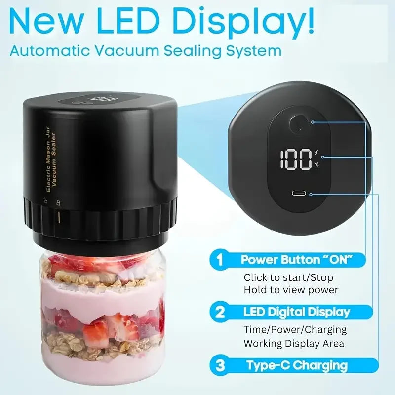 Automatic electric Mason jar vacuum sealer, one-button operation, leak-proof sealing, portable food preservation equipment, suit