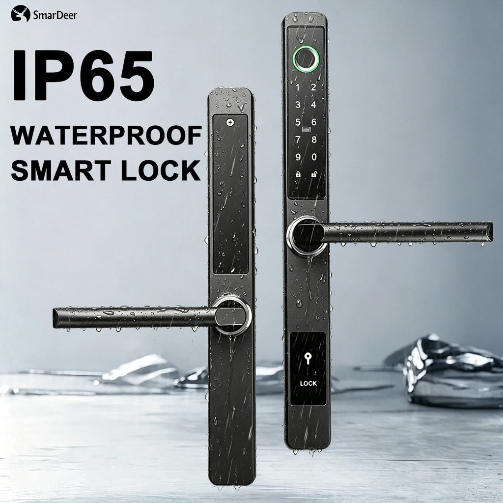 SmarDeer IP65 Waterproof Sliding Door Smart Lock，Tuya WiFi Broken Bridge Aluminum Sliding Door  Fingerprint Lock