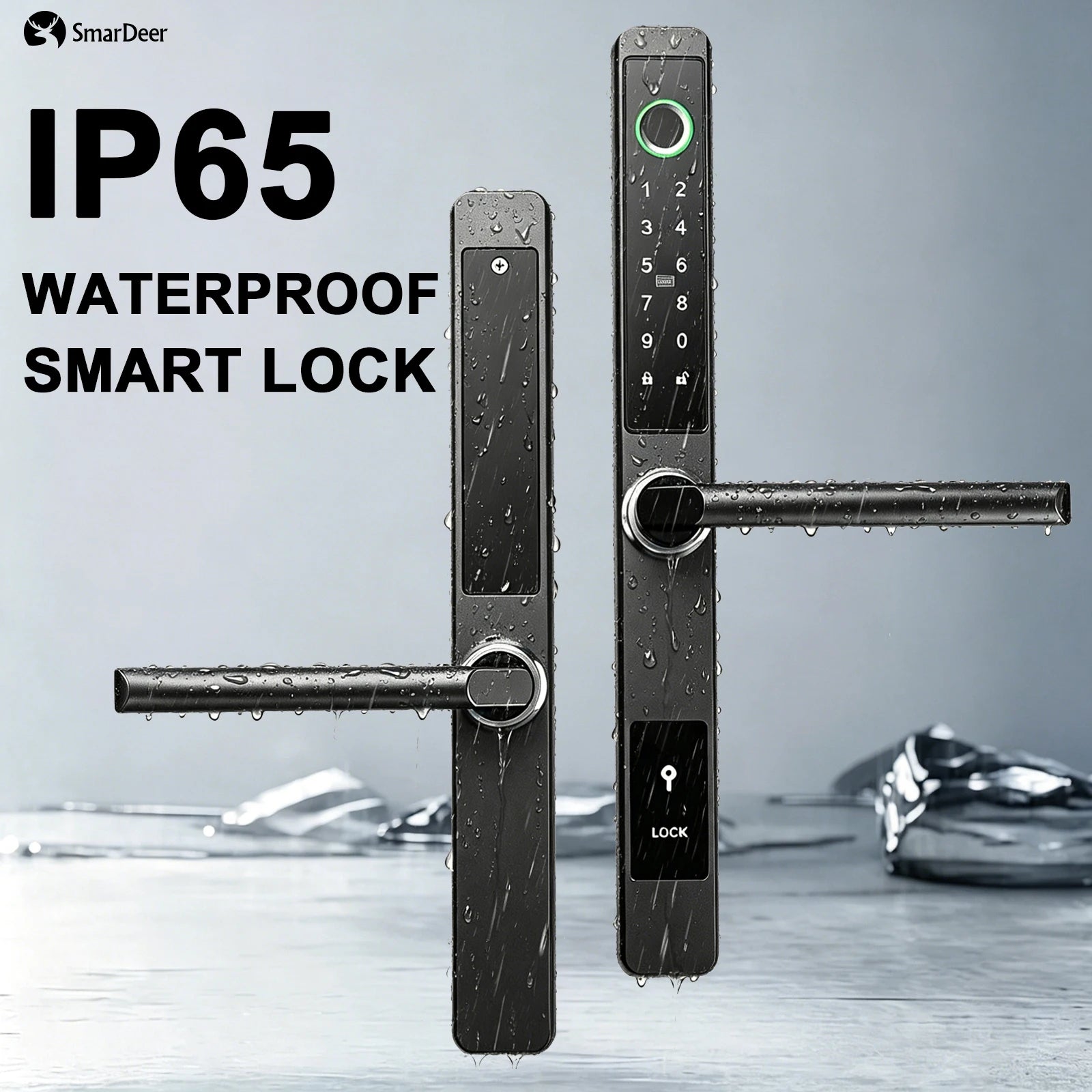 SmarDeer IP65 Waterproof Sliding Door Smart Lock，Tuya WiFi Broken Bridge Aluminum Sliding Door  Fingerprint Lock