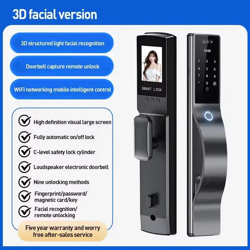 Hot 3D Face Recognition China Automatic Outdoor Security Camera Wishome Wifi Front Entry Smart Door Lock Set