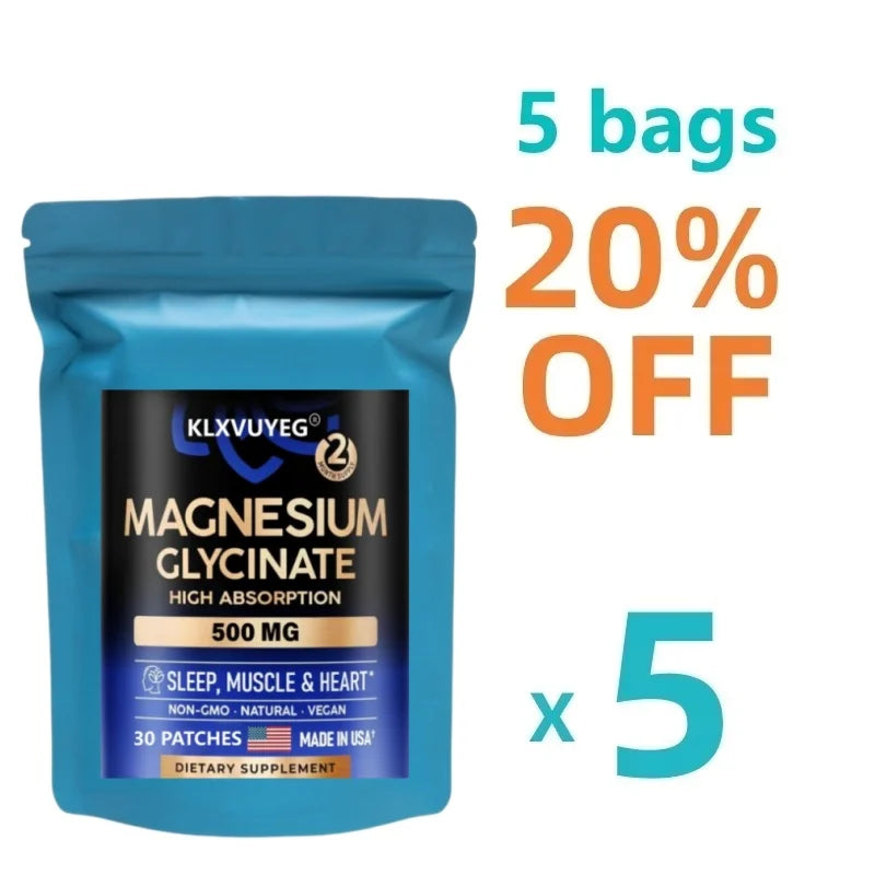 Magnesium Glycinate 500 mg - Supplement w/Vitamin D3 & B6 - Chelated - Support for Proper Sleep, Muscle & Heart Health, 30 Patch